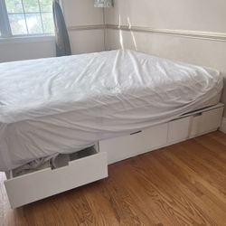 IKEA Nordli white king bed frame w 6 pull out drawer storage w Stearns & Foster  mattress 