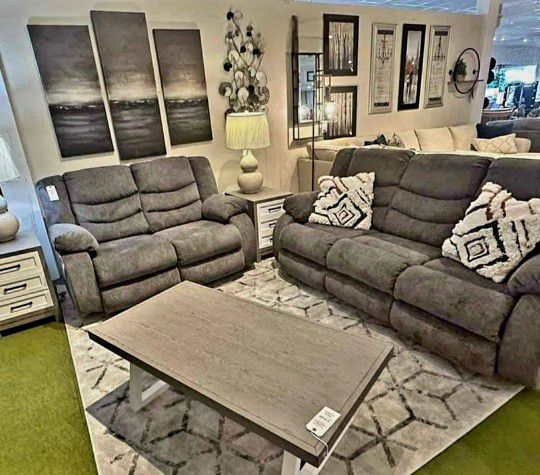Tulen Gray Reclining Living Room Set Sofa And Loveseat 