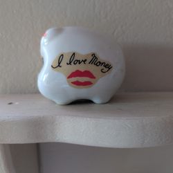 Vtg Enesco Piggy Bank "I Love Money"