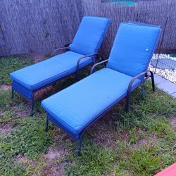(2) Blue Adjustable Pool Lounge Chairs