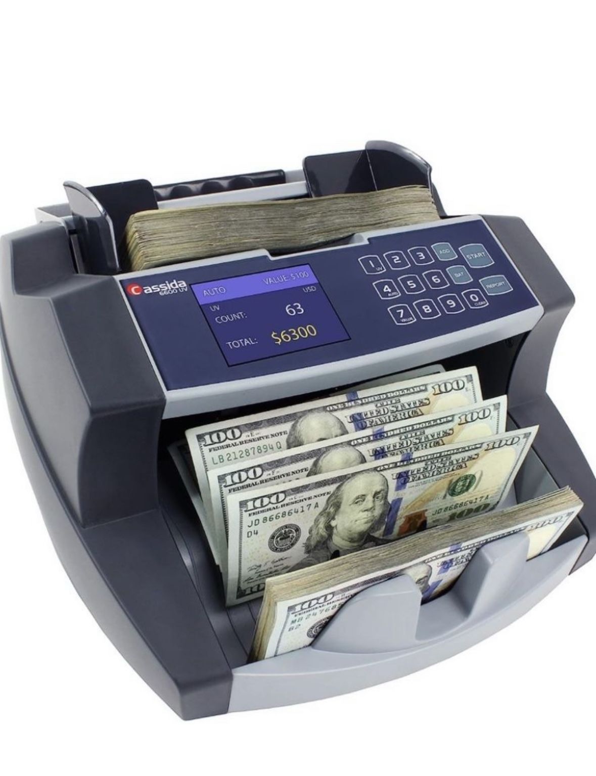 Cassida 6600 UV - USA Business Grade Money Counter with UV/IR Counterfeit Detection - Top Loading Bill Counting Machine w/ ValuCount