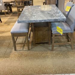 Marble Dining Table 2 Chairs And Bench With Storage