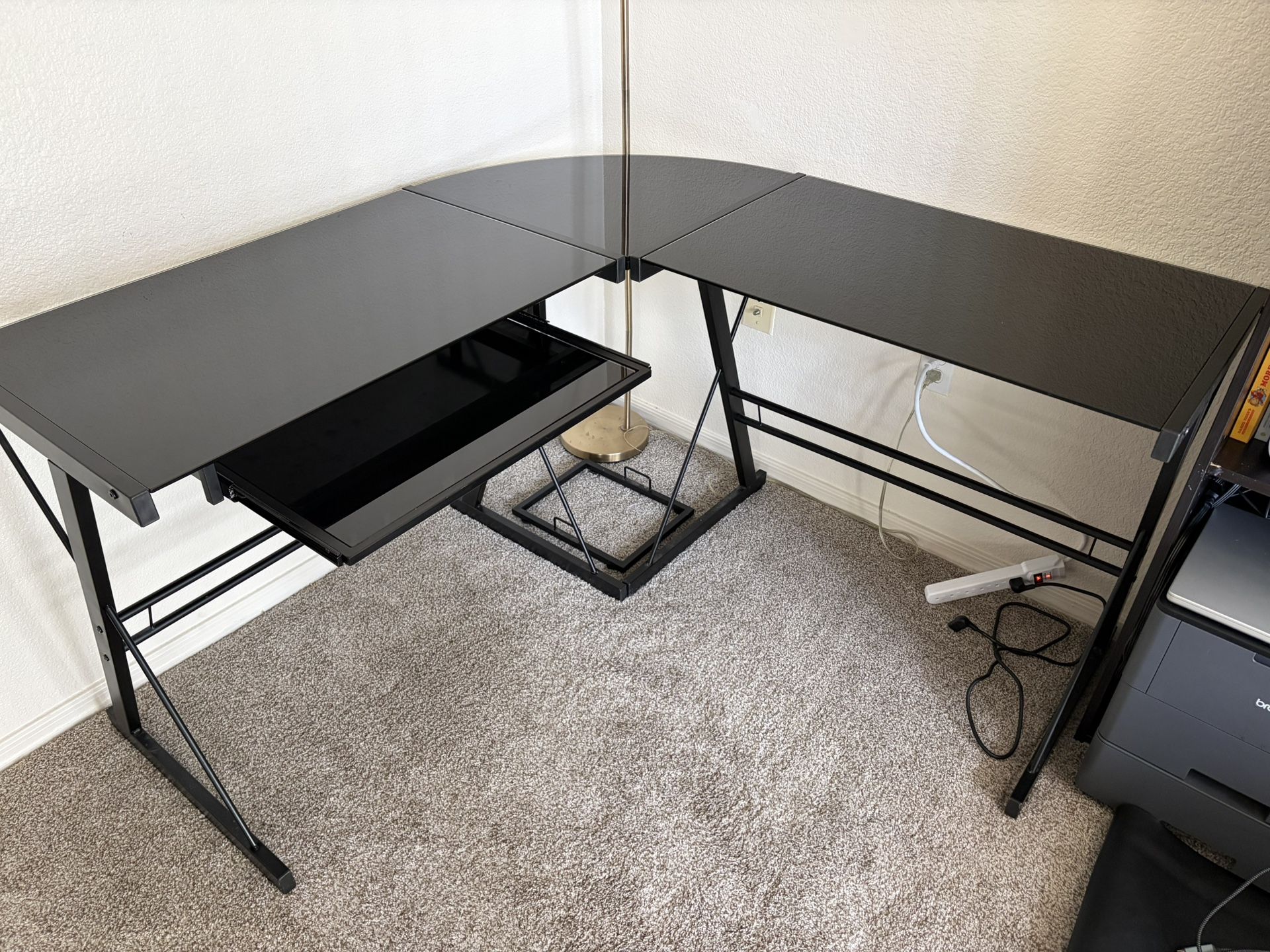 Modern Tempered Glass L-Shaped Desk – Sturdy Metal Frame