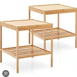 Topbuy Bamboo Nightstand Set of 2 2-Tier Side Table 