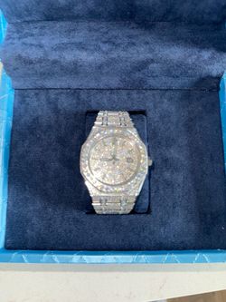 14K White Gold, Moissanite Iced Out Watch.