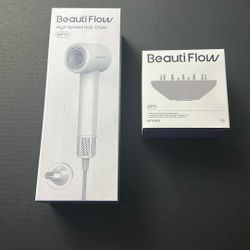 Beautiful Flow High Speed Hair Dryer With Diffuser Attachment BF01 White New