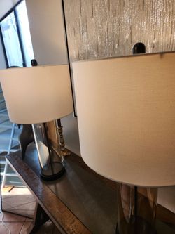 Set of 2. Amber Cylinder Promenade Base Table Lamp