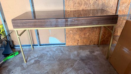 Modern Wood & Gold Console Table / Desk – 2 Drawers