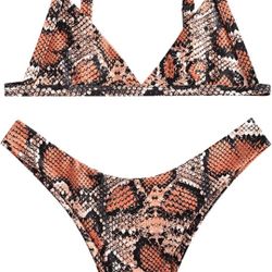 ZAFUL Women's Floral Plunging Bikini Set Strappy High Cut Two Piece Swimsuit

