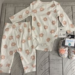 3-6 Month Baby Outfit With Baby Shoes Matching Set 