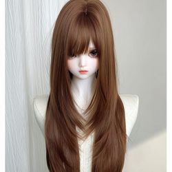 Caramel Long Straight Wig with Bangs