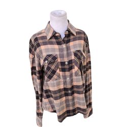 Rag & Bone Women Pink Flannel Button Down Top Shirt Sz Small Petite Cotton Plaid