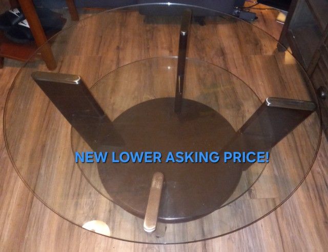 Three Tier Round Glass and Dark Wood Coffee Table