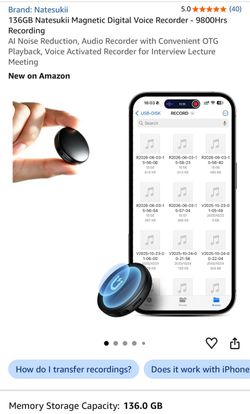 136GB Natesukii Magnetic Digital Voice Recorder - 9800Hrs Recording