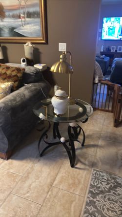 Round Glass Top End Table with Metal Base