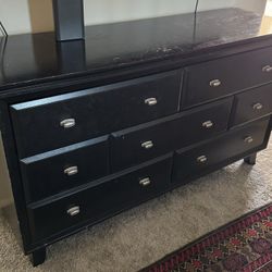 7 drawer dresser large oversized heavy duty restored black (read description)