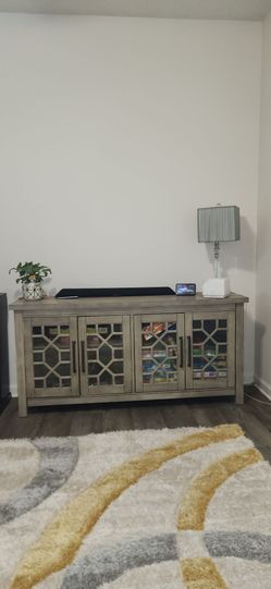 Modern Gray Accent Cabinet / TV Console with Glass Doors