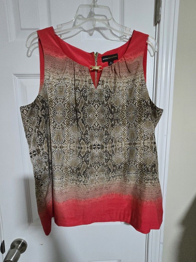 Snakeskin & Coral Sleeveless Blouse - Wild Style!