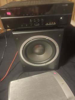 JBL surroundsound speakers with a 12 inch JBL subwoofer also Yamaha receiver Thumbnail