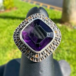 Jewelry .925 sterling silver white purpurite stone 8.00CTW knight Ring size 7.75