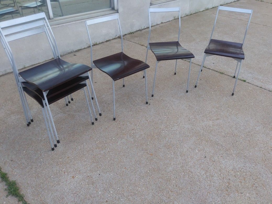 Set of 6 vintage stackable metal + wood chairs by Hot House