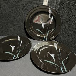 3 Mikasa Galleria Opus Black Calla Lily 12 7/8" Round Serving Platter FK701
