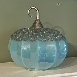 Blue Glass PUMPKIN with mini lights