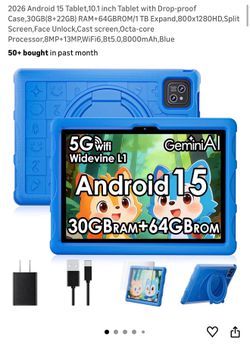 2026 Android 15 Tablet 10.1 Inch with Drop-Proof Case
