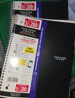 Five Star 5-Subject Wide Ruled Notebook 200 Sheets – NEW