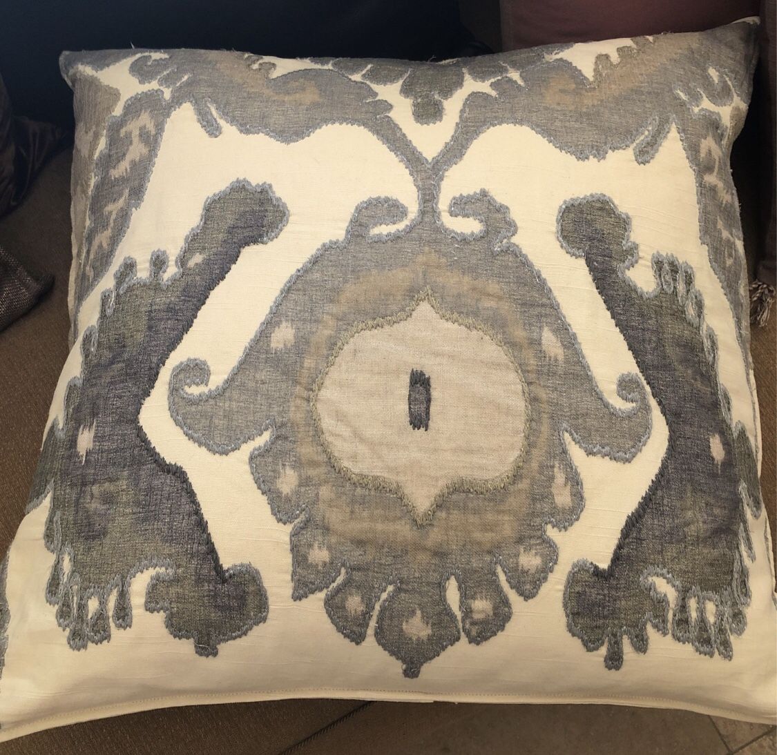 Pottery Barn 24” X 24” Embroidered Ikat Pillow