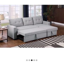 Anyan 83" Wide Linen Reversible Sleeper Sofa and Chaise
