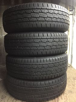 225/75/16 General set of 4 used tires in excellent condition 70-75% Tread , 200$ for 4 plus tax . Installation balance and wheel alignment available