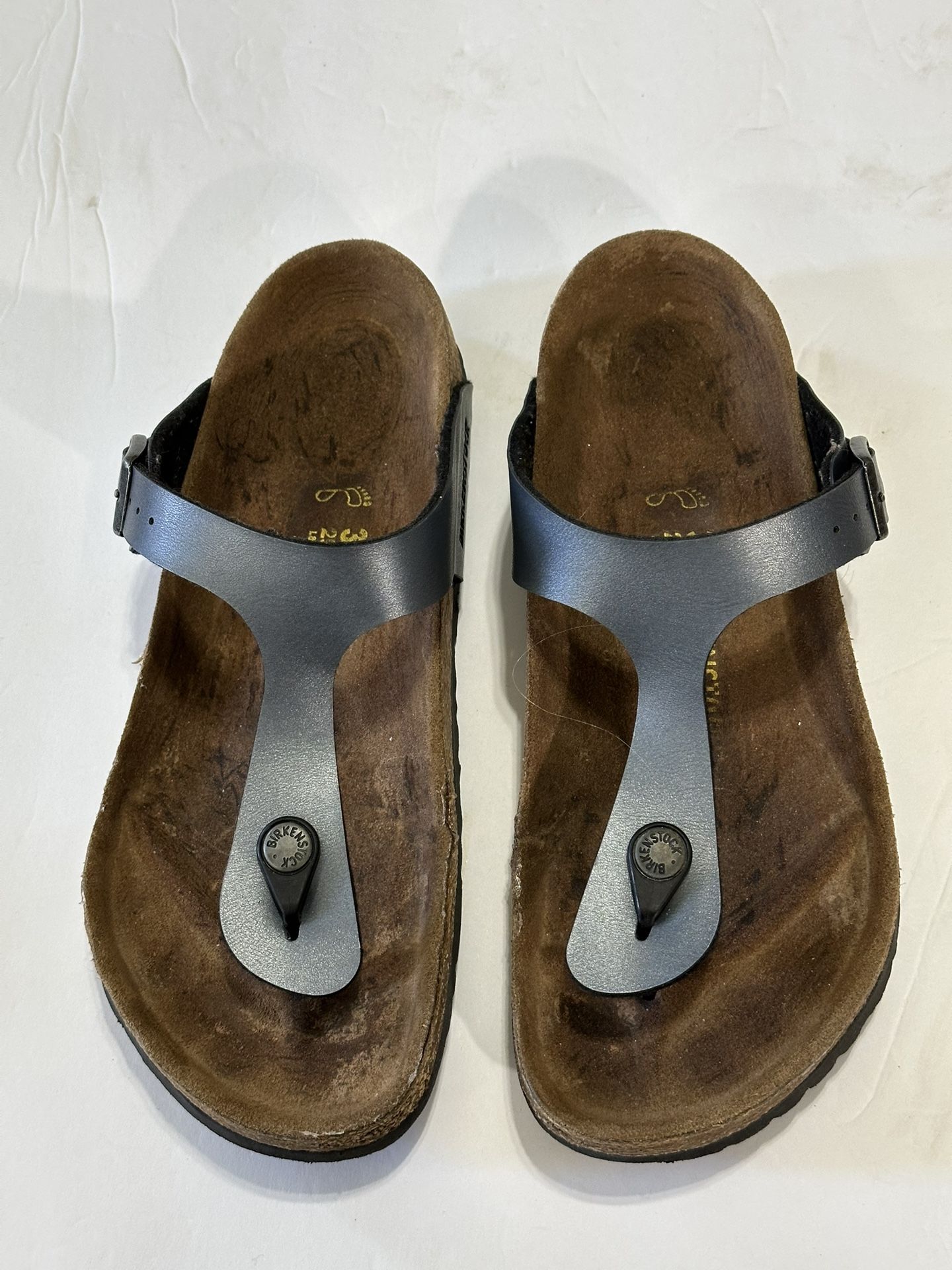 Birkenstock Gizeh Blue Silver Thong Sandals Size 8 Sold As Is Look At Photos