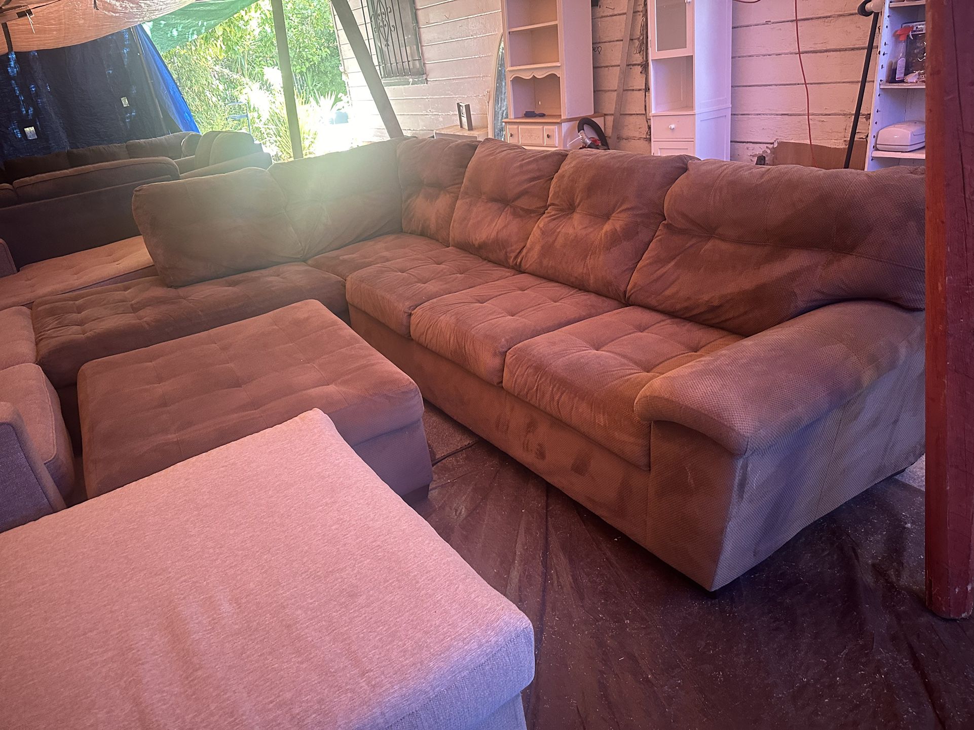 Brown L-Shaped Couch With Matching Ottoman, Clean Good Condition. We Sell All The Time. 275