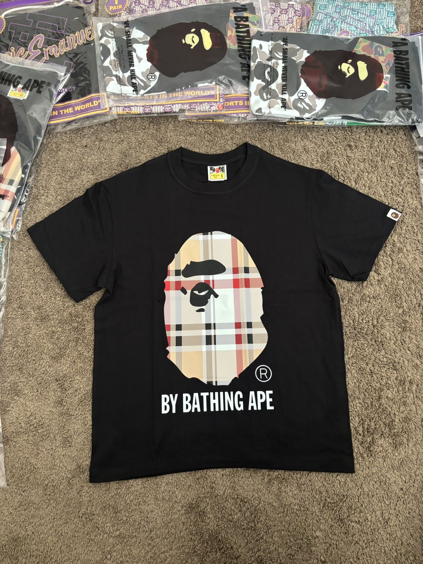 BAPE Check By Bathing Ape Tee 'Black/Beige'