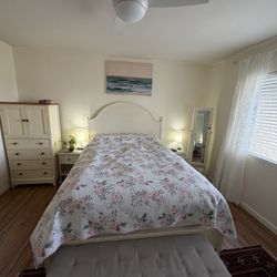 High end Queen solid Wood Bed set White 