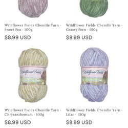 The set of Wildflower Fields Chenille Yarn consists of 5 pieces.
