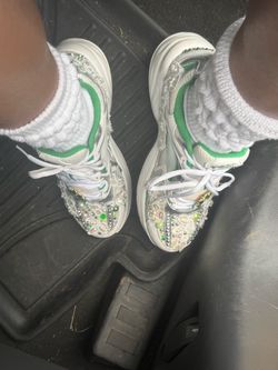 White Avia Embellished Sneakers with Green Accents