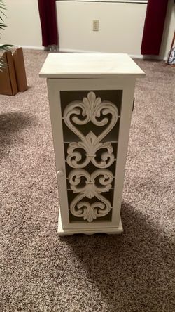 White Wood Cabinet with Scroll Door