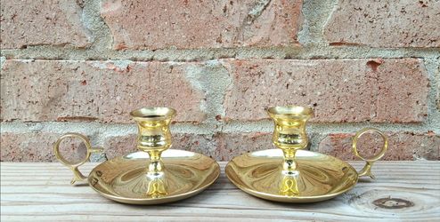 Vintage Brass Finger Loop Chamberstick Holders
