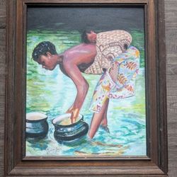 WATER CARRIER African Woman with Baby - Oil on Canvas 17x20
