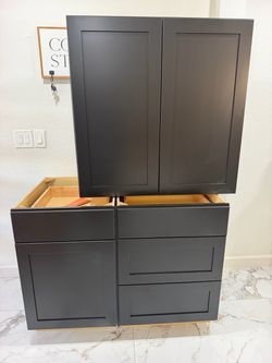 Hampton Bay Avondale ,Plywood Shaker Wall Kitchen Cabinet in Raven Black NEW $490 for all 3 MEASUREMENTS IN PICTURES