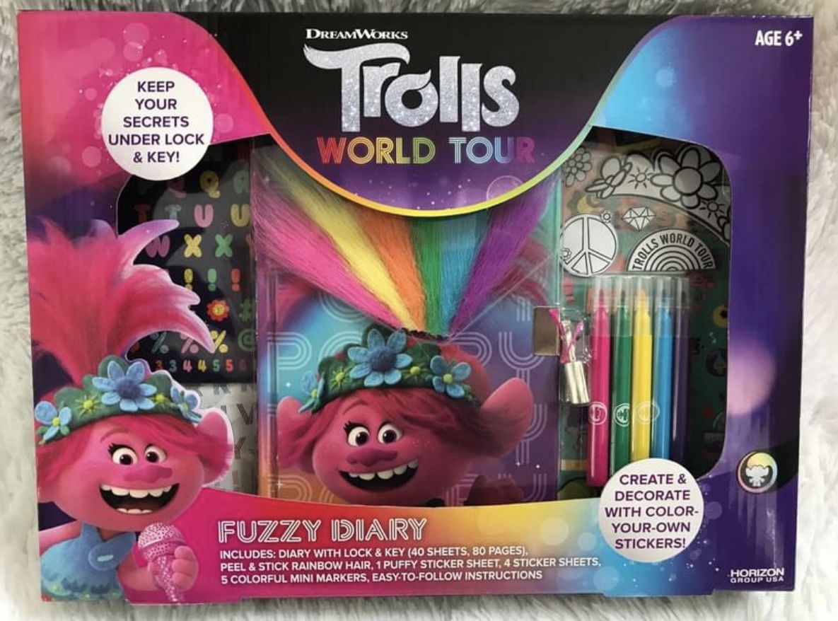 Trolls Fuzzy Diary with Stickers, Rainbow Hair & Markers NEW, Porch Pickup or Can Ship!