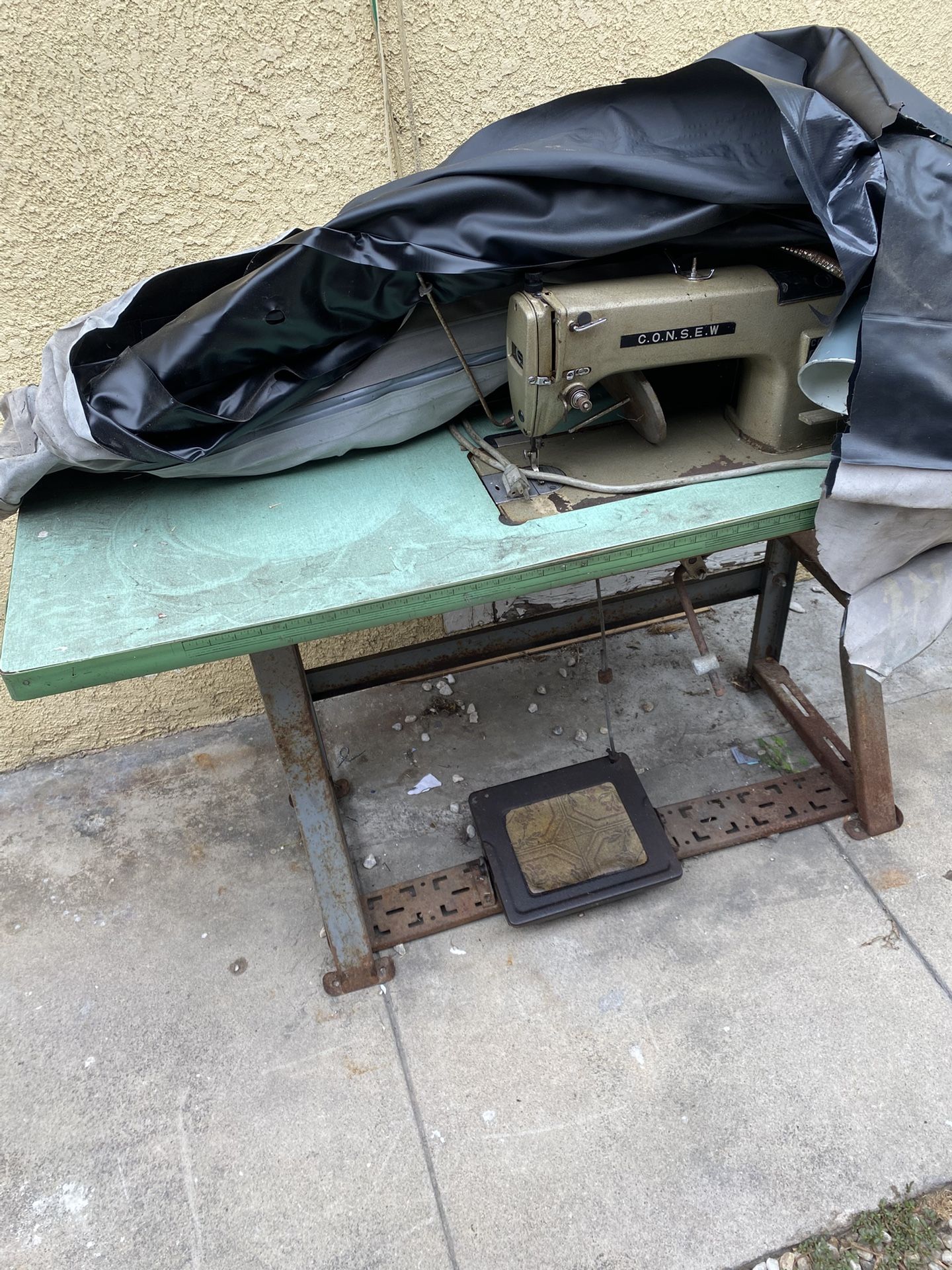 Old Fashion Sewing Machine And Table