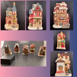 Miniature Ceramic Christmas Village-Lit by battery light