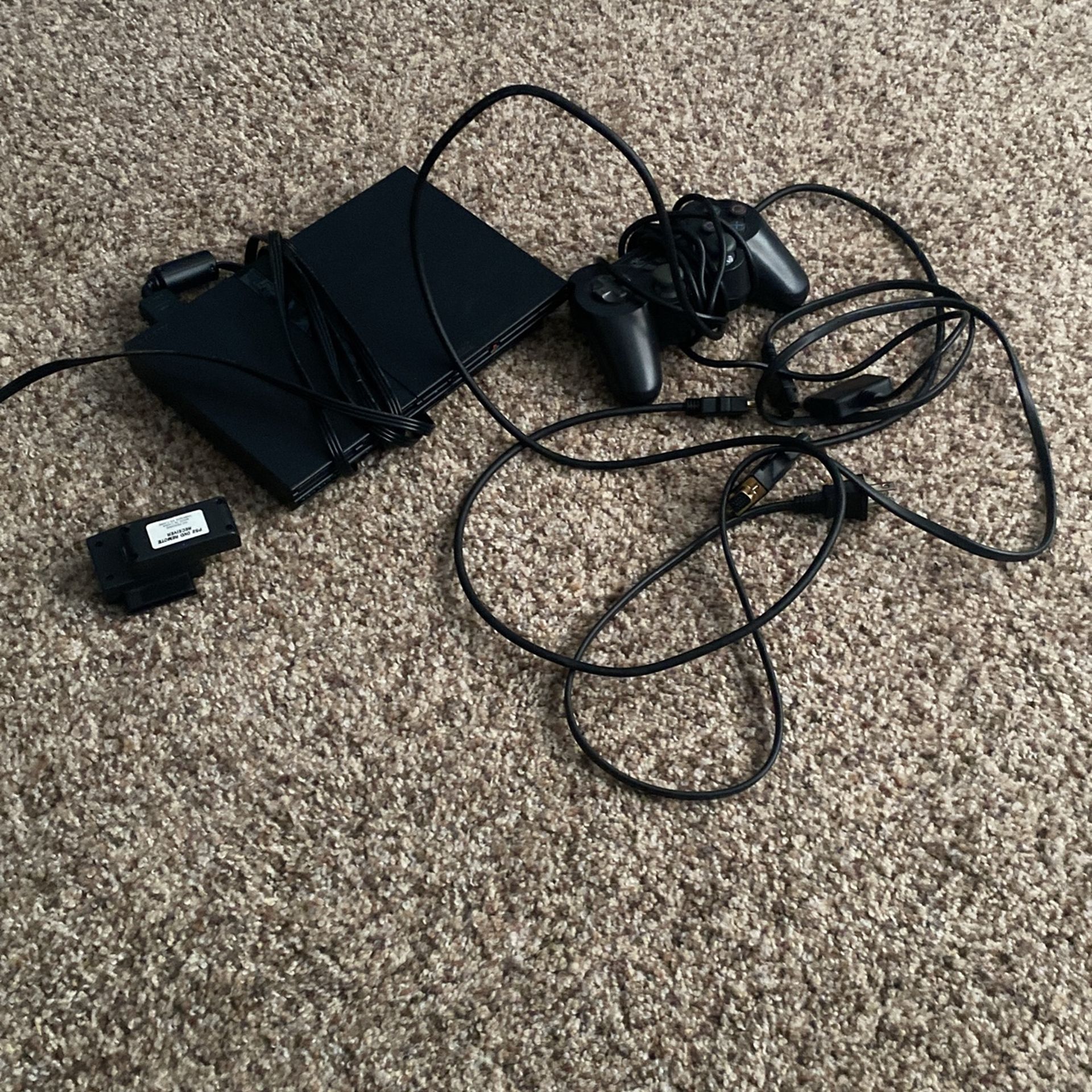 Ps2 Slim Used 2 Controllers And DVD Remote Receiver Included