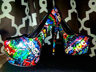 Graffiti Print Platform High Heel Pumps SkyHigh