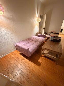 Pink Convertible Sofa Bed/Futon – Removable Armrests