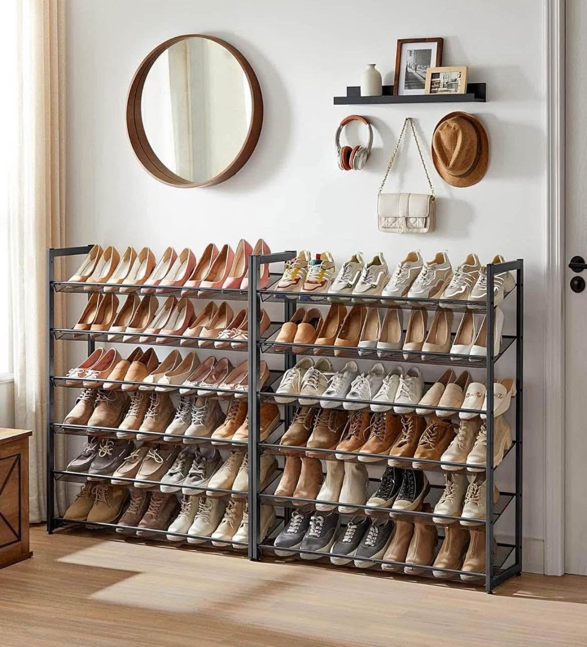 Shoe Rack, 12-Tier Shoe Organizer, Metal Shoe Storage for Garage, Entryway, Set of 2 6-Tier Stackable Shoe Shelf, with Adjustable Flat or