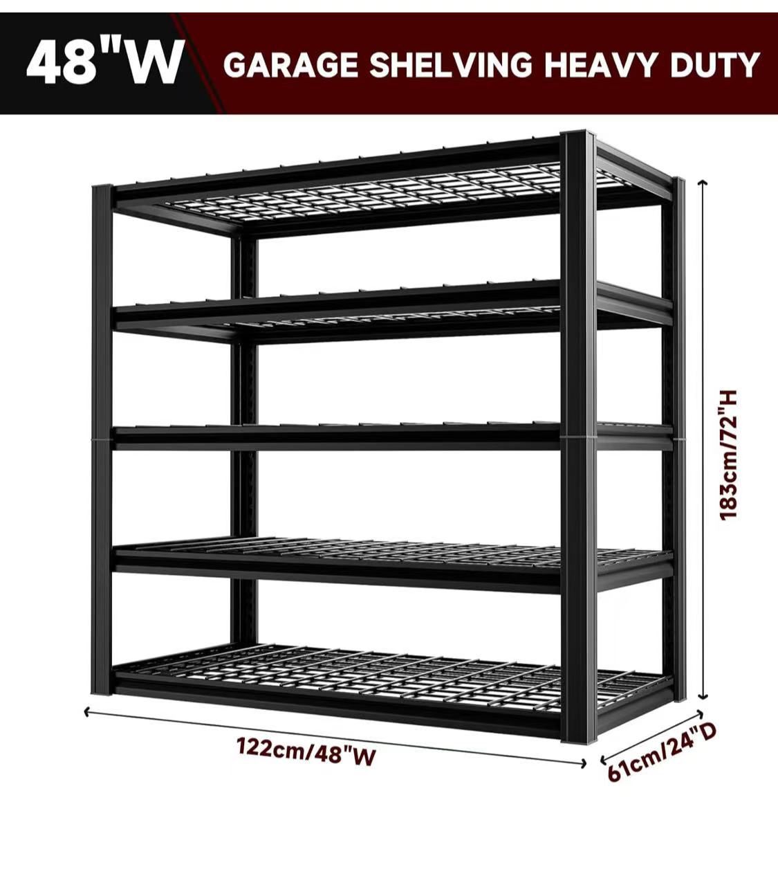 😀 5-Tier 48" W x 24" D x 72" H Garage Shelving (w minor scratches)Heavy Duty Metal Garage Storage Shelves 3010LBS Industrial Shelving Adjustable Shel